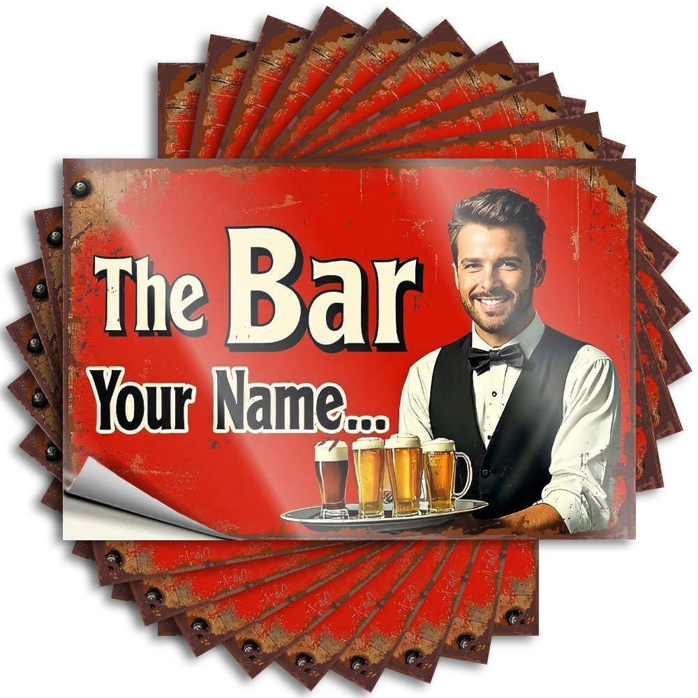 Saying Fire, Farmers Door Personalized Bar Sign with Bartender Holding Tray of Beers | Work(8X12CM)