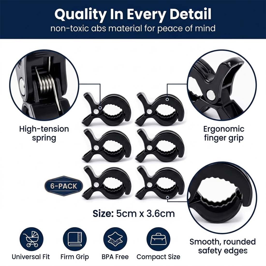 Clip Passeggino 6 Pezzi Nero Standard Clip Fermagli Universali Passeggini Sedie A Rotelle