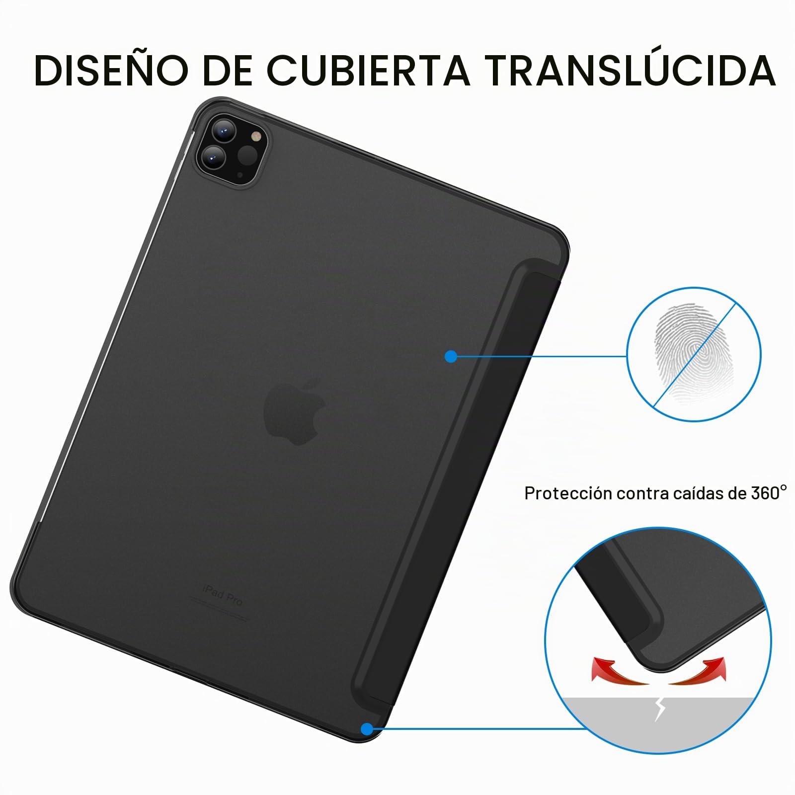 JETech Funda Solo para iPad Pro 11 Pulgadas, 2022/2021/2020/2018 Modelo, Apoyar la Función de Carga del Pencil, Smart Cover Auto-Sueño/Estela (Negro)
