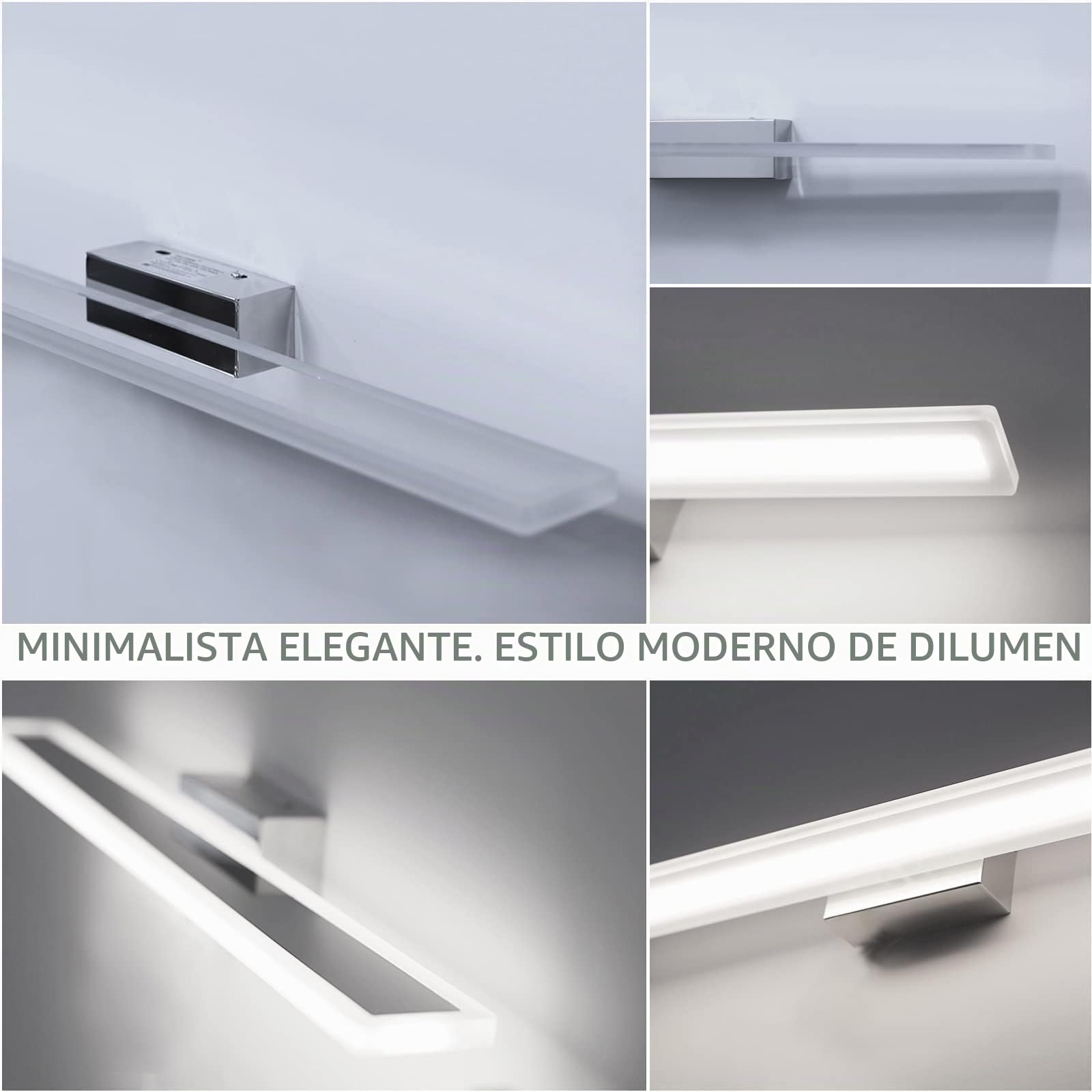 Aplique Espejo Baño 60cm,1600lm LED Lámpara de Pared 15W Acero Inox | IP44 Impermeable Iluminación 1600LM 230V, Blanco Frío 6000K, Lámpara de Acero Inoxidable para Espejo de Baño