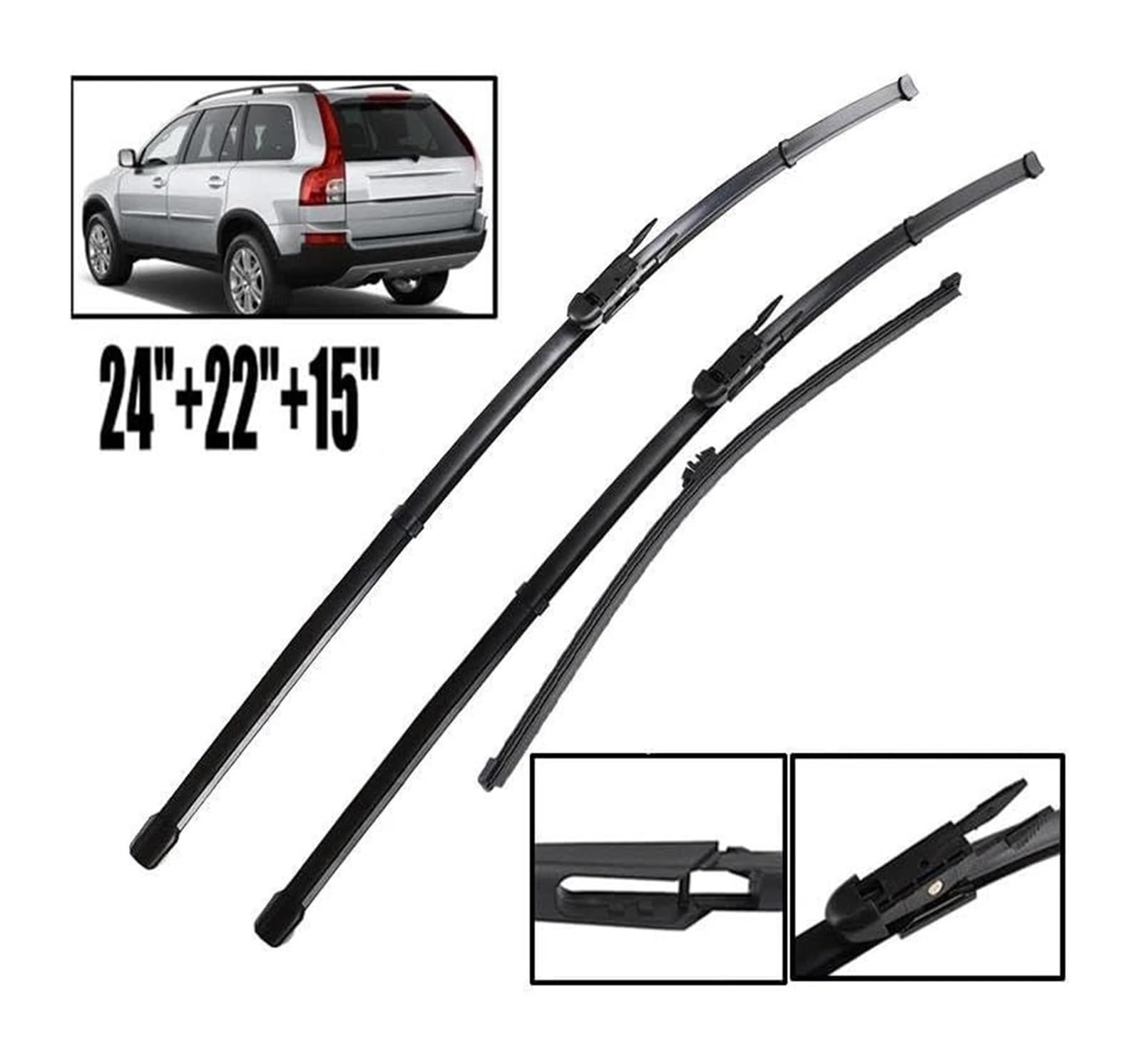 Auto Tergicristalli Set Parabrezza Per Volvo XC90 2007-2014 Parabrezza Spazzole Per Vetri 24 "+22" + 15 "Spazzole Tergicristallo Auto Set Spazzole Tergicristallo Anteriori Posteriori