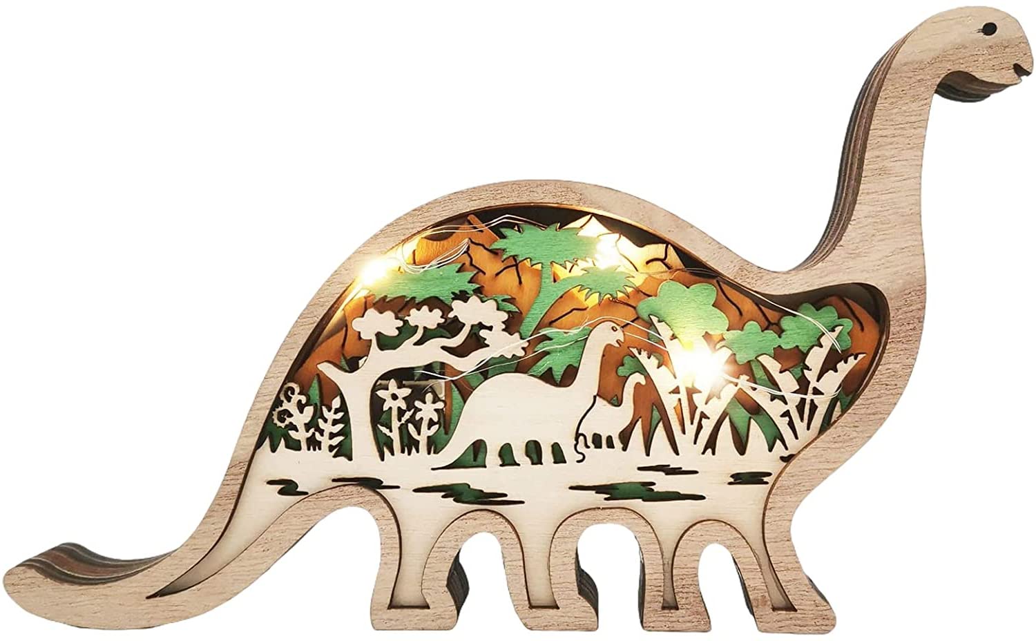 3D Crafts Statue, Hand Carved Silhouette Home Decor Accents Sculptures, Wooden Forest Animal Decor with Light, for Wall Desktop Shelf, qzjijosen (A)