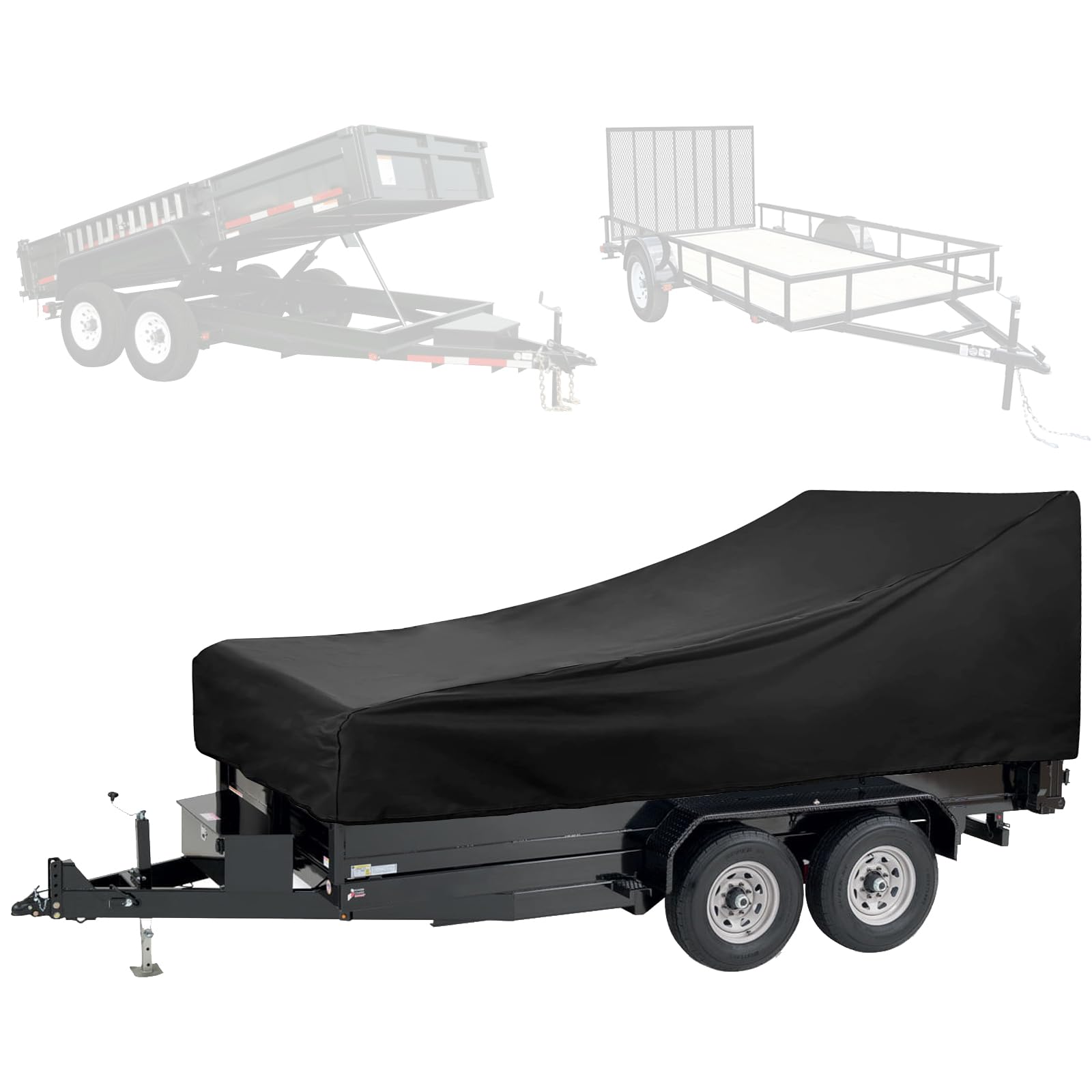 Utility Trailer Cover(with ramp gate),Waterproof Windproof Heavy Duty Black Dump Trailer Cover,420D Dust and UV Protection (Black,6 * 10)