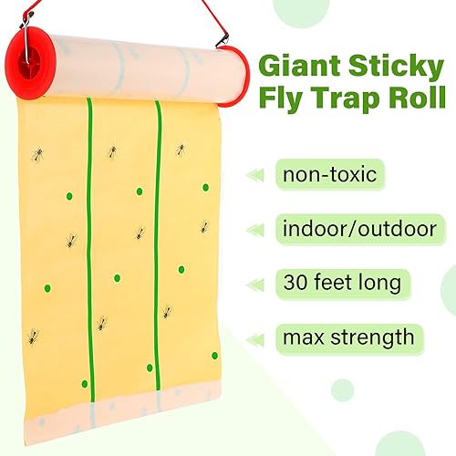 Miniatura 3 de Kittmip Trampa para moscas de 30 pies, trampa adhesiva para moscas, rollos de pegamento para moscas en interiores y exteriores, amarillo y verde
