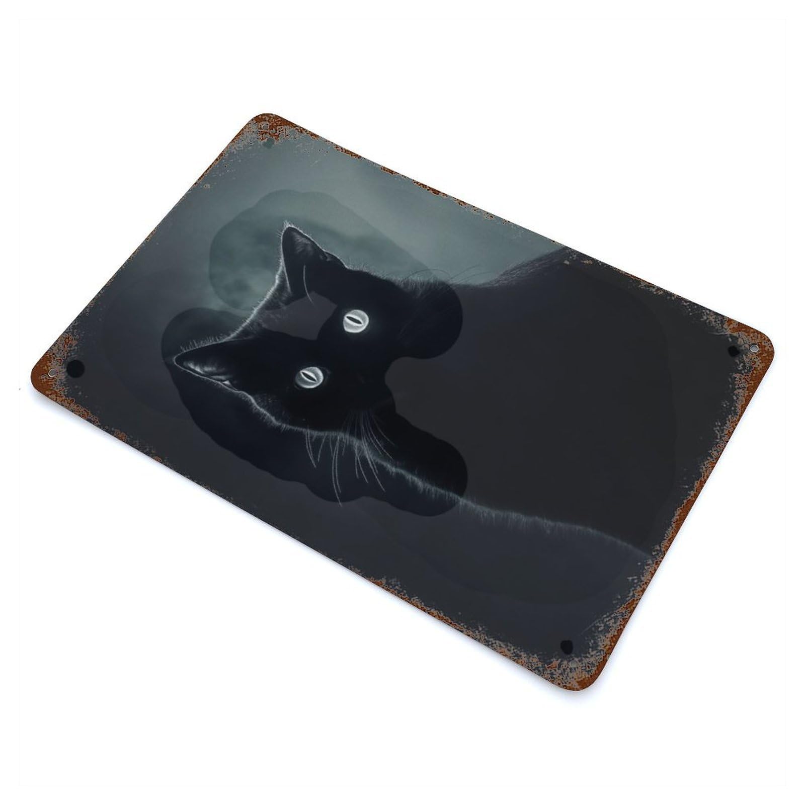 Black Cat Portrait Rusty Metal Tin Sign 11.8"x7.9", Shabby Chic Decor for Garage, Bar And Workshop Decor