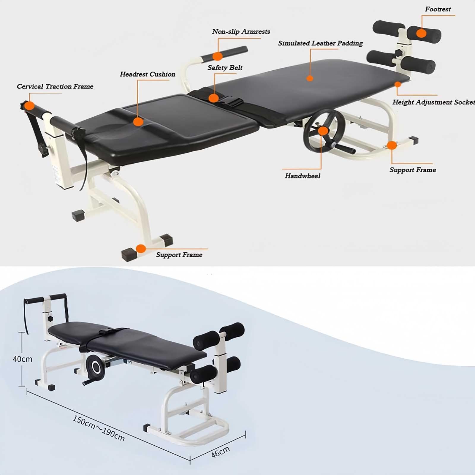 Cama de Tracción Cervical y Lumbar Corrector de Postura de la Columna Vertebral Camilla Lumbar Banco de Estiramiento Cervical y Lumbar para Aliviar el Dolor y Descomprimir la Columna Bed width 36cm
