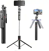 BEMMY Tripé Extensível 170CM para Celular, Vara de Selfie com Clipe, Tripé de Viagem com Clipe de Telefone Destacável e Controle Remoto para iPhone, Sony, Canon, GoPro (A)
