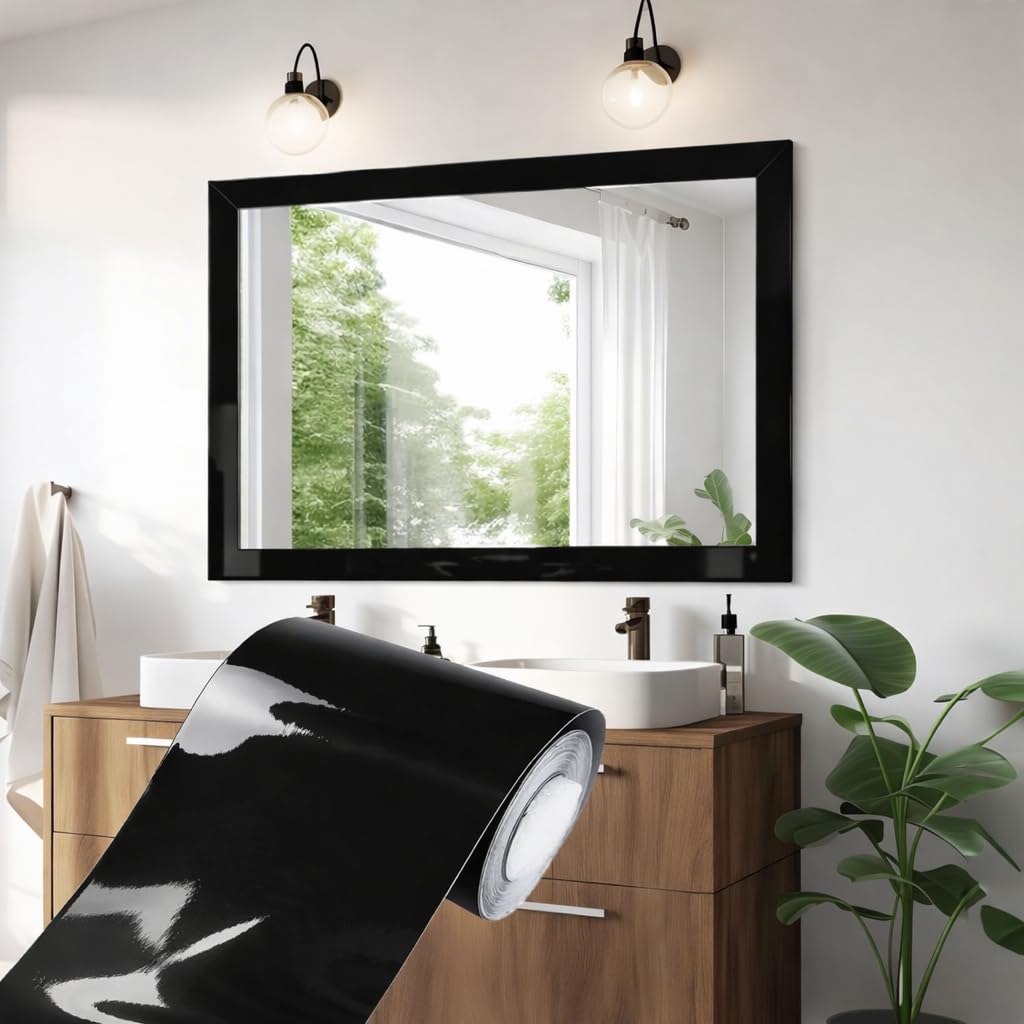 SIA VENDORS Mirror Frame Sticker Window Glass Border Decorative Black Film Static Peel and Stick Self Adhesive Film Silver 15cm x 1000cm-image-23