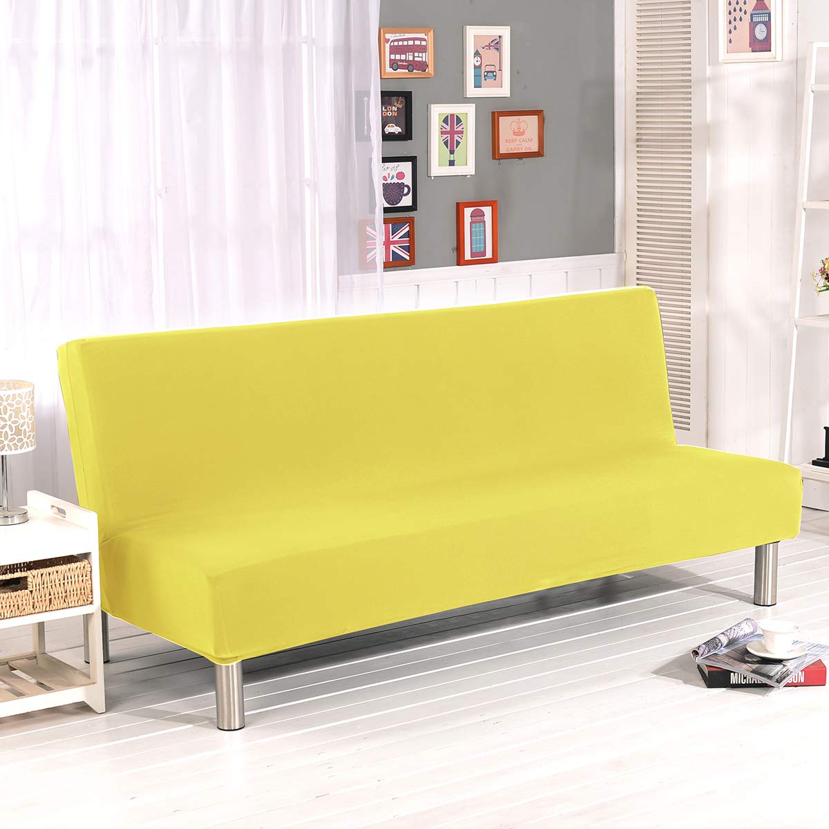 Copridivano Senza Braccioli Lavabile - Taglia S (120-155cm), Giallo, Antiscivolo Per Divano Letto - Foto 4