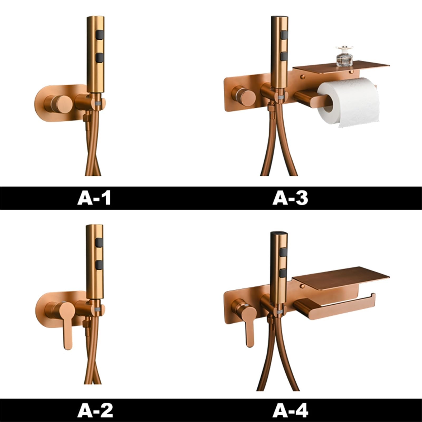 Bateria bidetowa w kolorze różowego złota, przenośna głowica prysznicowa do łazienki z pokrywką i uchwytem na papier toaletowy. (Long Handle b)