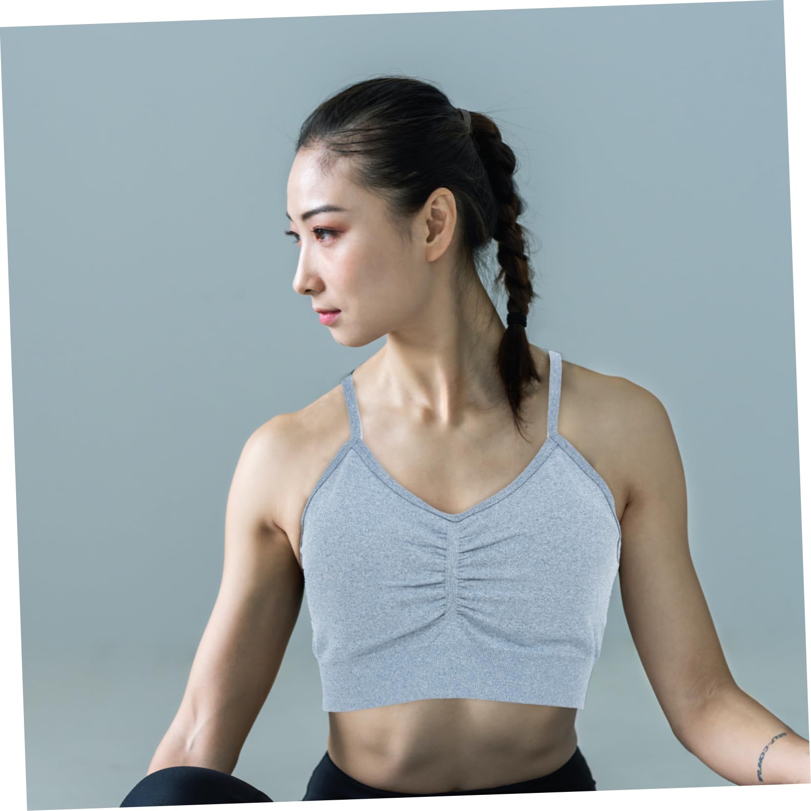 BESTYASH Ensemble de Yoga sans Coutures Bleu L, 1 Set, Chinlon, Haut