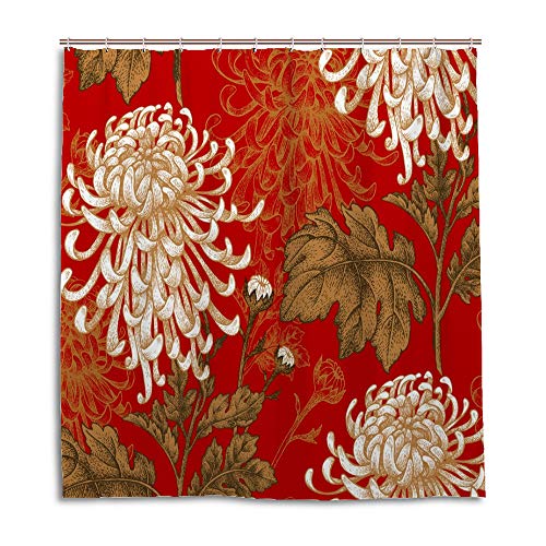 Rideau de douche blanc imperméable chrysanthème lavable en machine polyester 72x72