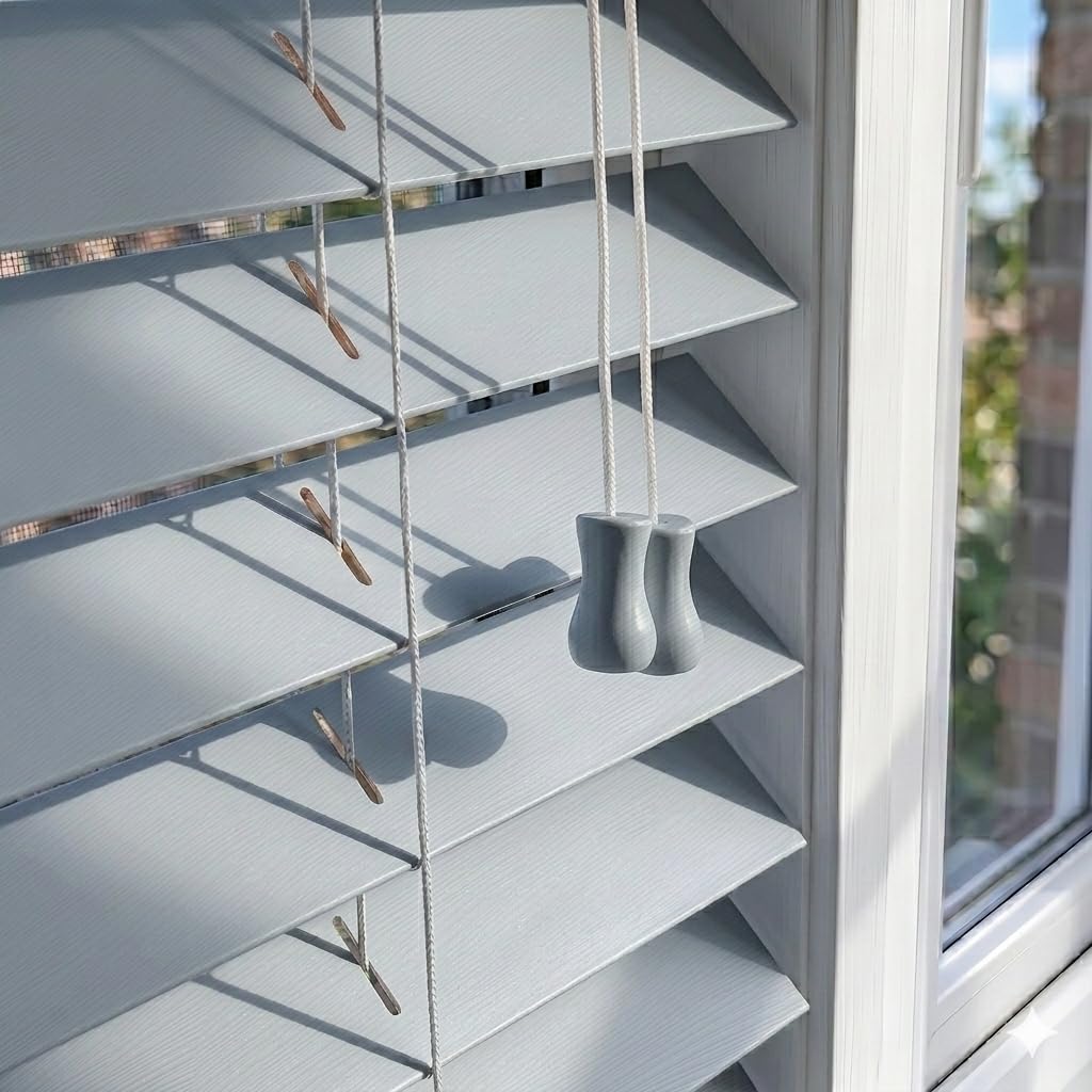Ev Dekor Embossed Grey Wooden Venetian Blinds With String Design, 50mm Slats, Bathroom, Kitchen, Door, Window Blinds – 105 X 213cm — image 1