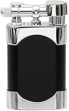 Mikazuki Japanese Dual Flame Pipe Lighter - Refillable, Angled & Adjustable Soft-Flame, Travel Friendly, Small Pocket Size, Flip Top, Uses Butane (Short Black Matte)