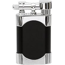Mikazuki Japanese Dual Flame Pipe Lighter - Refillable, Angled & Adjustable Soft-Flame, Travel Friendly, Small Pocket Size, Flip Top, Uses Butane Short Black Matte