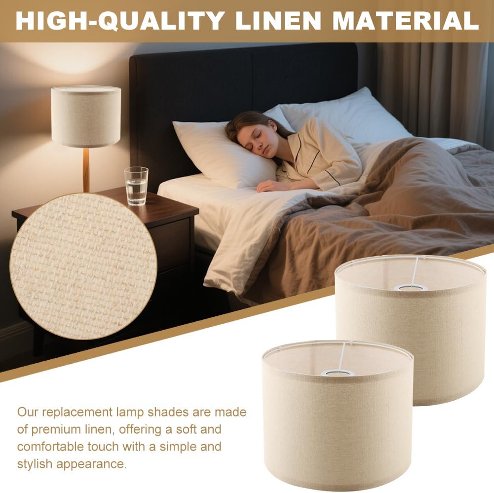 Beige Lamp shades Set of 2,Linen Drum Lampshades,10.24" Top x 10.24" Bottom x 7.48" High Small Lamp Shade for Table Lamps & Floor Lam-ps & Bedside Lam ps Replacement,Easy Assembly(Beige)