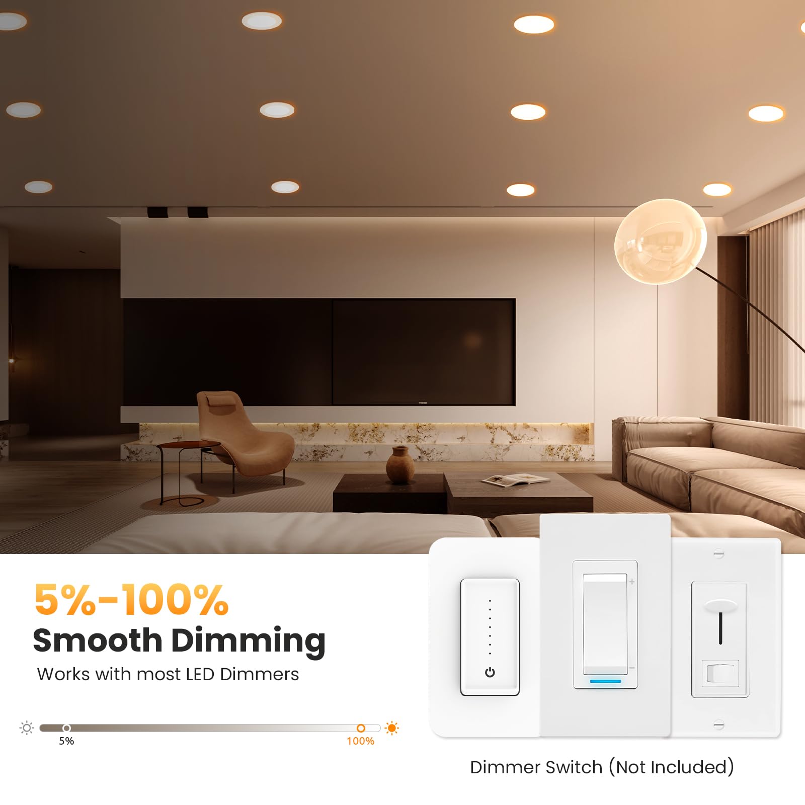 HONZIN 12 Pack 4 Inch 5CCT LED Recessed Slim Pot Lights with Night Light, 2700K/3000K/3500K/4000K/5000K Selectable, 9W 750LM Dimmable Recessed Ceiling Lighting, IC Rated HONZIN 12 Pack 4 Inch 5CCT LED Recessed Slim Pot Lights with Night Light, 2700K/3000K/3500K/4000K/5000K Selectable, 9W 750LM Dimmable Recessed Ceiling Lighting, IC Rated