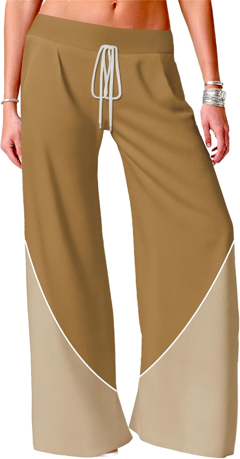 Lightweight Pants for Summer Women Drawstring Wide Leg Pants with Pockets Lounge Tr...
