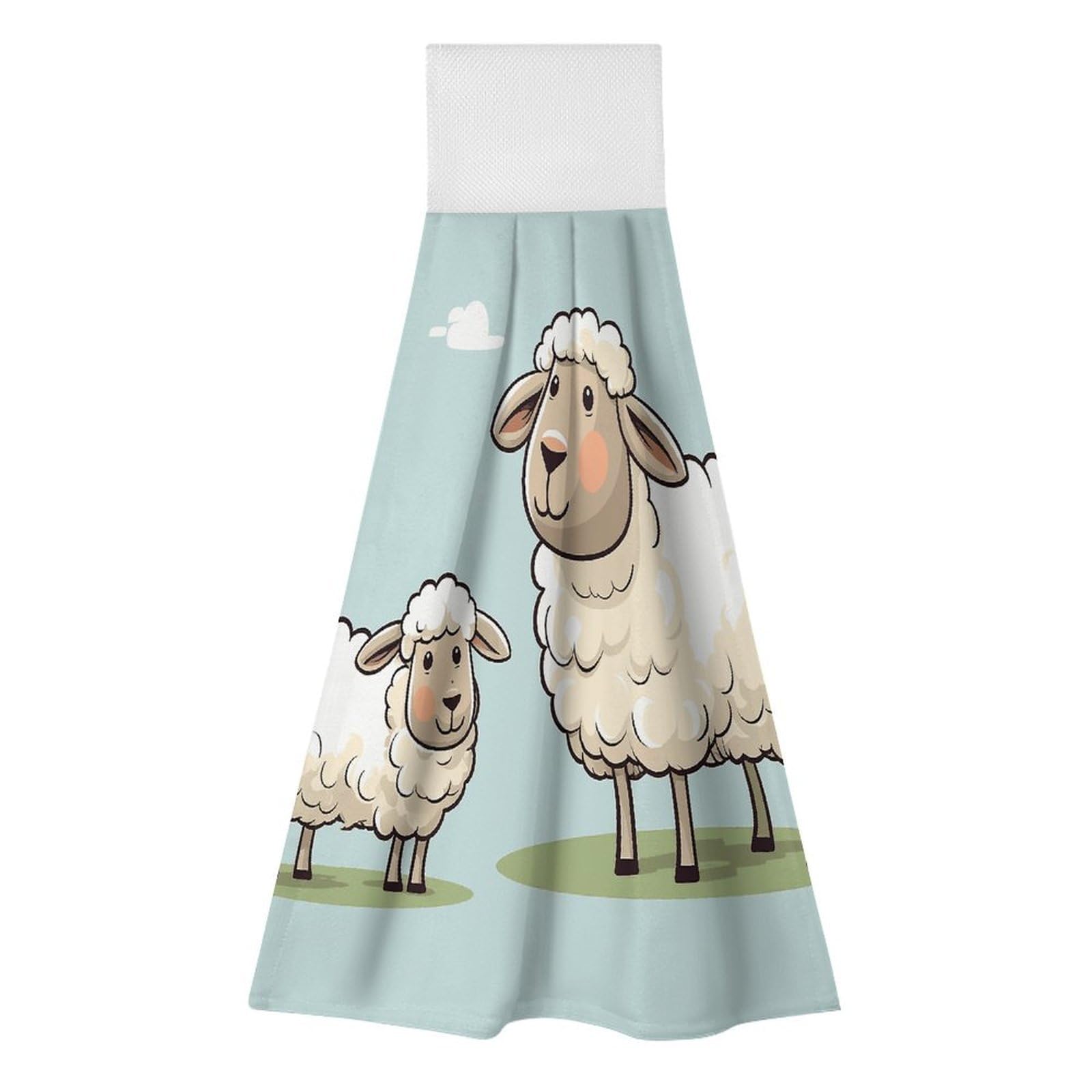 BTCOWZRV Sheep and Lamb Cartoon Hanging Kitchen Towels with Loop, 2 PCS Luxury Hand Towels for Bathroom, Soft Microfiber Absorbent Face Towels Quick Dry Cleaning Cloths for Kitchen Dish Towels