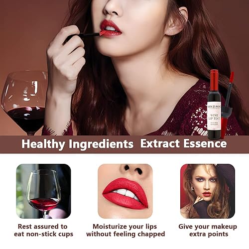 Miniatura 4 de VOLLUCK Lápiz labial líquido de vino, maquillaje de larga duración, brillo mate, cubierta de botella de vino, impermeable, kit de regalo para el día