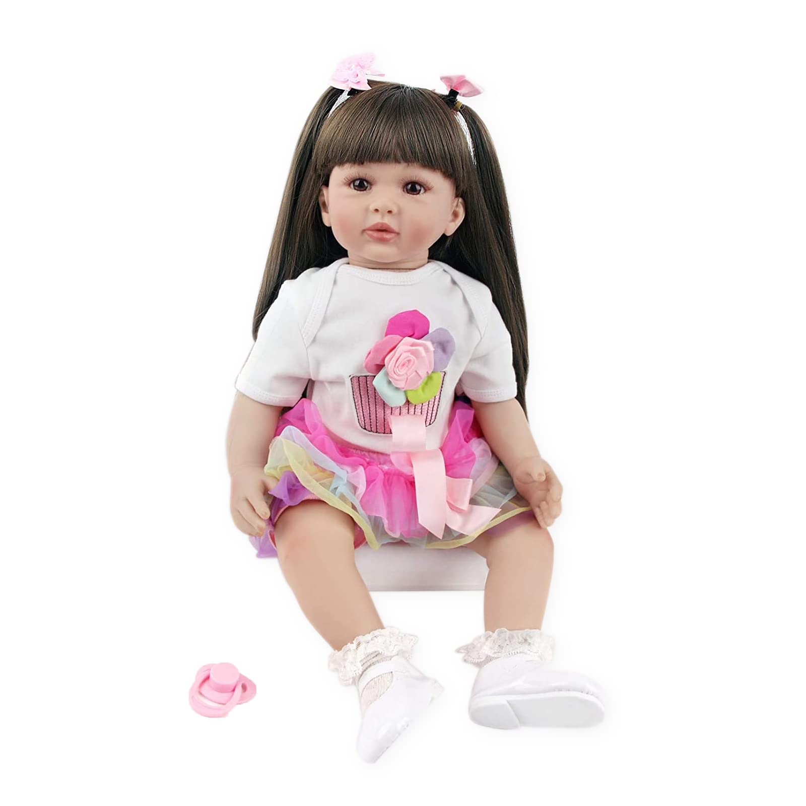 Reborn Bambole Femmina Realistico Morbido Silicone Vinile Bambole 24 pollici 60 cm Bambole dai Capelli Piuttosto Lunghi Neonata Regalo Festa