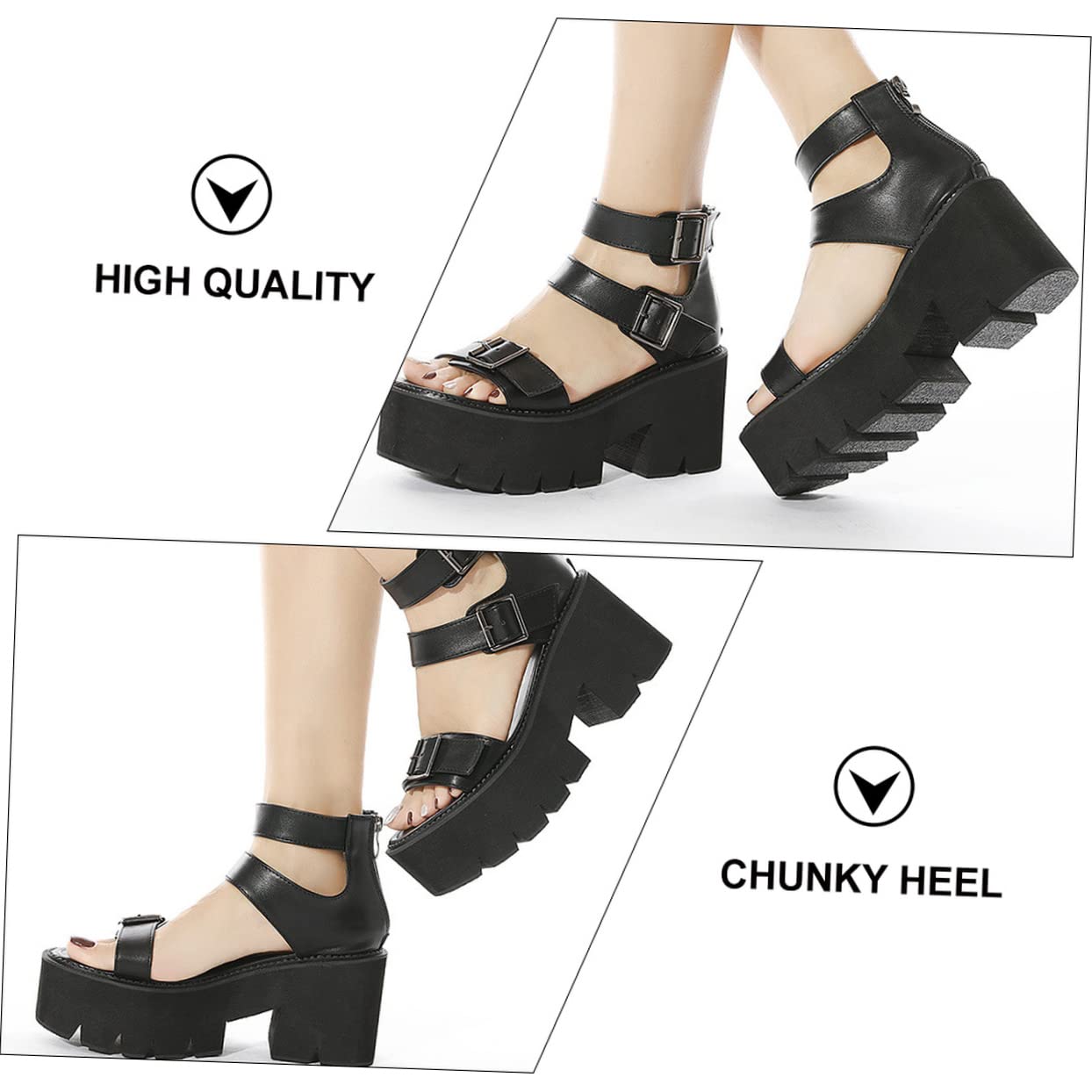 1 Paio Di Sandali Della Piattaforma Piattaforma Tacchi Neri Sandali Neri Di Estate Sandali Della Piattaforma Di Estate Goth Sandali Con Tacco Alto Sandalias Para Mujer Sandali