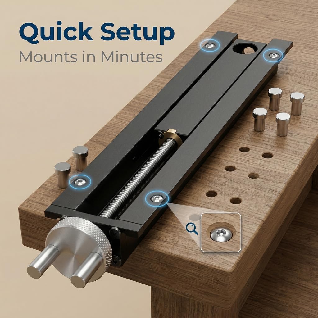 Woodworking Bench Tail Vise, 0-110 mm Stroke Range Solid Aluminum Alloy Screw Rod Bench Vises with Anodized Oxidation Wear Resist Wood Vise for Woodworking Metal Drilling