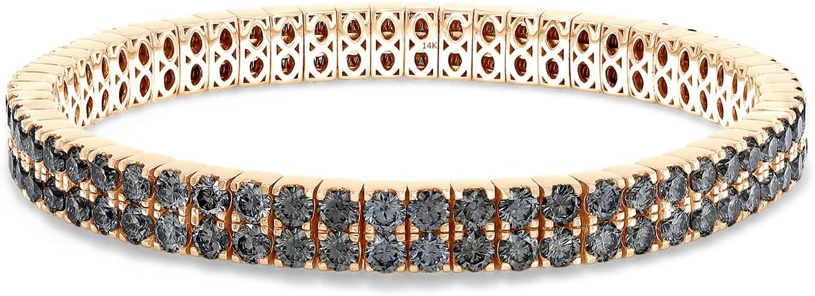 SAVEARTH DIAMONDS Round Cut Black Lab Grown Diamond 3.00MM Width Two Row Stretchable Tennis Chain Bracelet For Women In 14K Solid Gold Jewelry (Clarity : VS-SI, 10.95 Ct To 13.50 Ct)