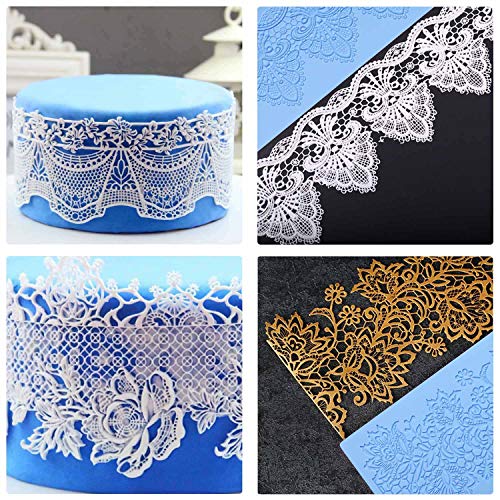 Beasea Silicone Lace Mold, 5pcs Lace Fondant Molds for Cake Decorating Flower Pattern Mat Moulds Sugar Craft Tools - Blue by Beasea - Used condition - Image 2