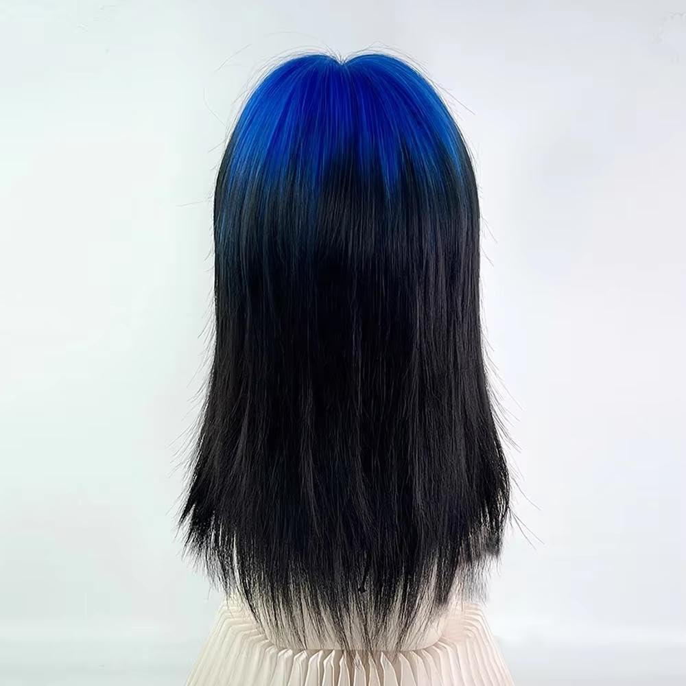 Accessori Parrucche Parrucca Da Donna Corta Diritta Blu Ombre Nera Con Frangia Cosplay Resistente Al Calore Per La Festa Quotidiana