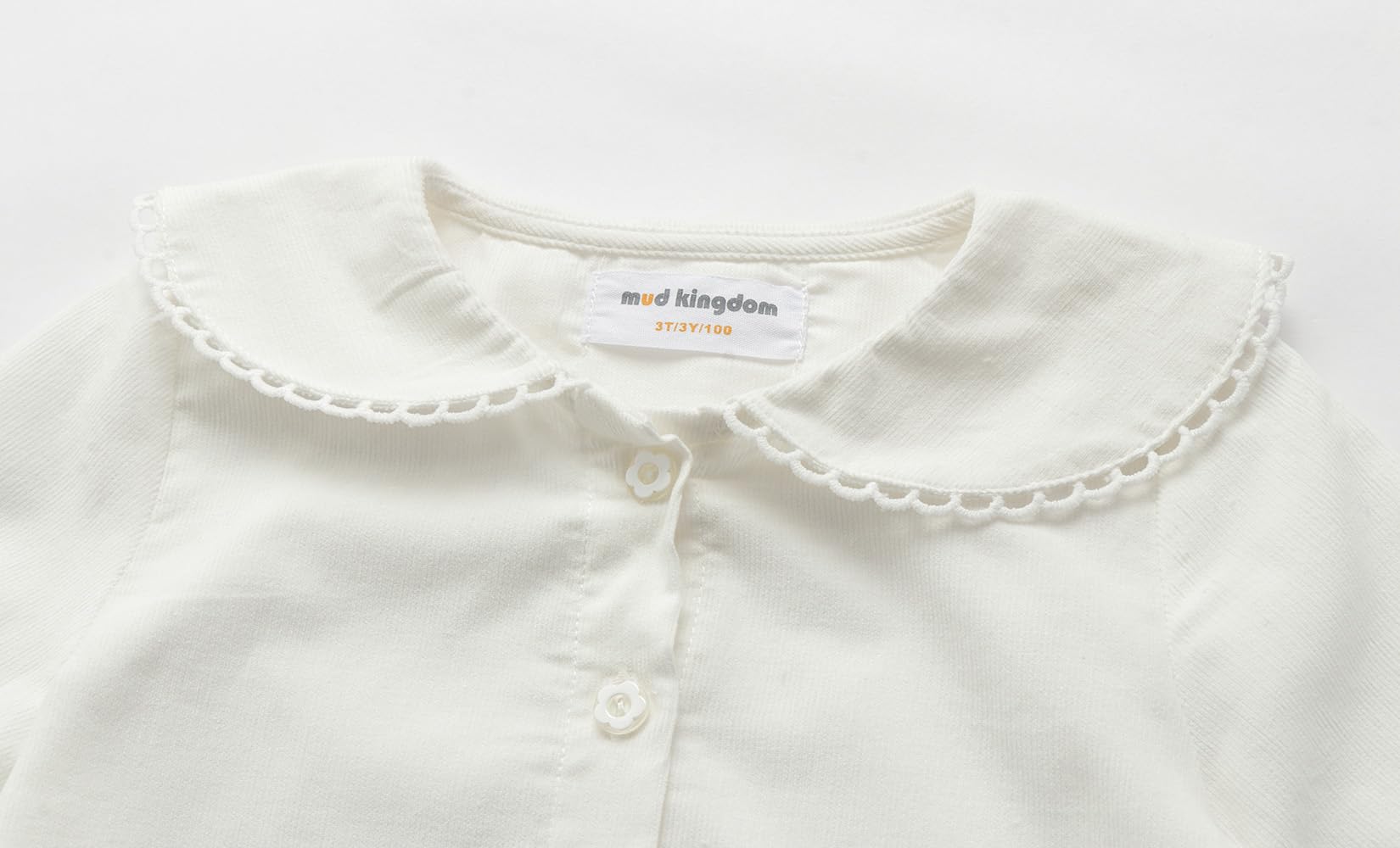 Mud Kingdom Camisa de pana con botones y cuello de encaje de manga larga para niñas pequeñas