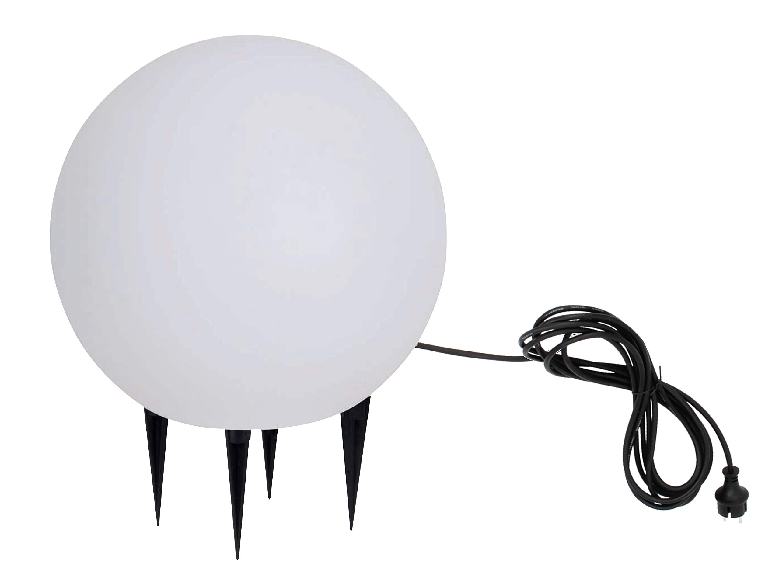 TRANGO Boule de jardin 200W IP65 20cm Ø en aspect pierre naturelle blanc mat *SNOW* avec câble d'alimentation IP44 de 5 mètres avec 1x douille E27, boule lumineuse, lampe de jardin, lumière extérieure