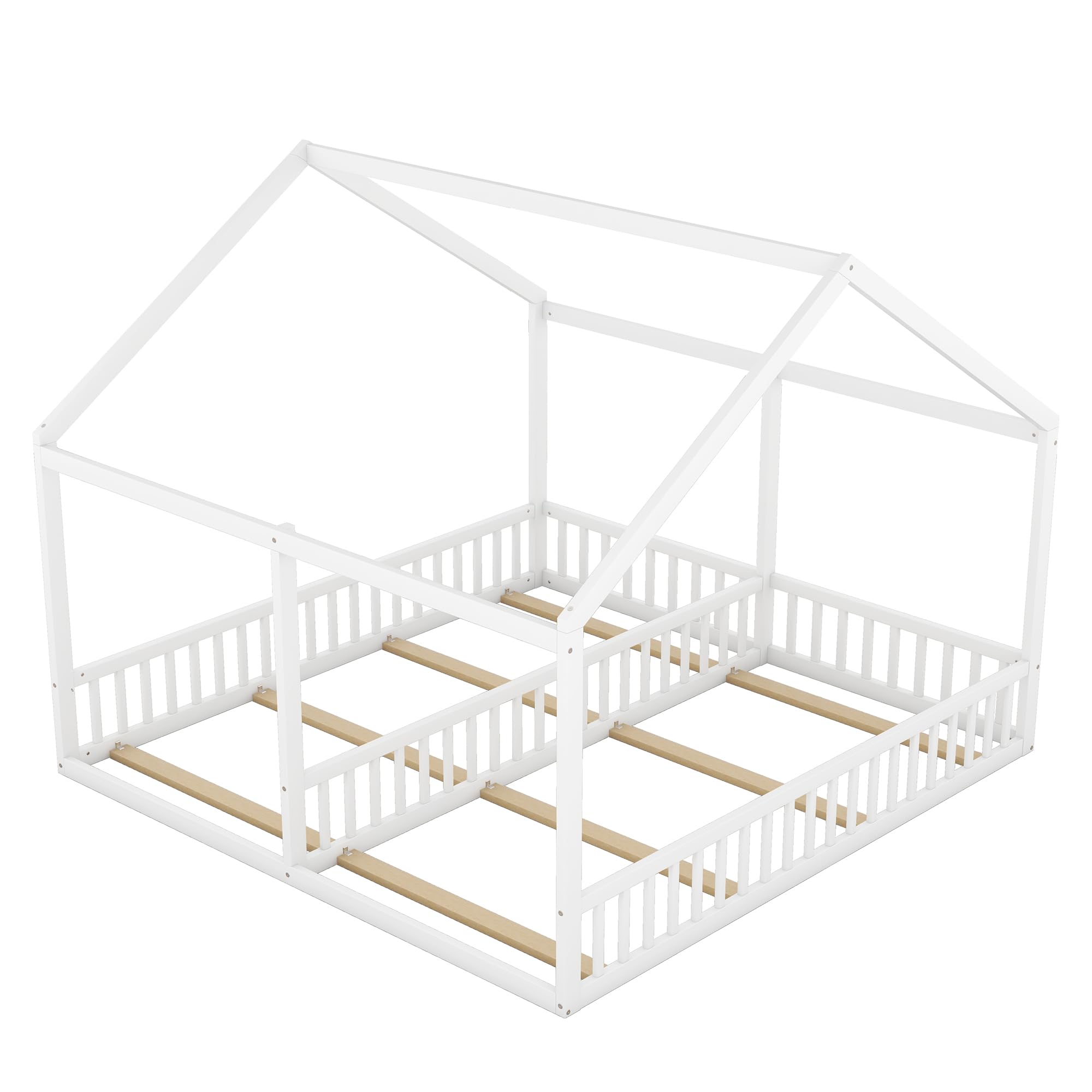 Hausbett 90x200cm, Hochbett Kinder Bett für 2 Kinder, Hausform, Einzelbetten, Flache Betten, Hausmodelle, 2-in-1-Betten,Weiß (Weiß)