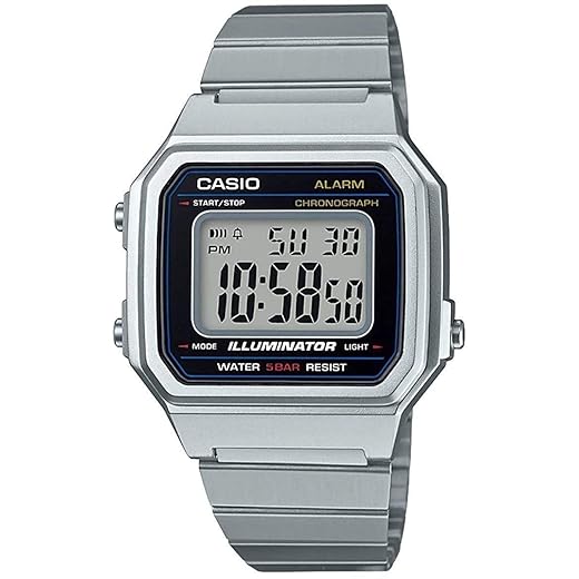 Casio Relógio masculino B650WD-1ACF com mostrador digital clássico, quartzo, prata, Prata/preto, One Size, B650WD-1ACF