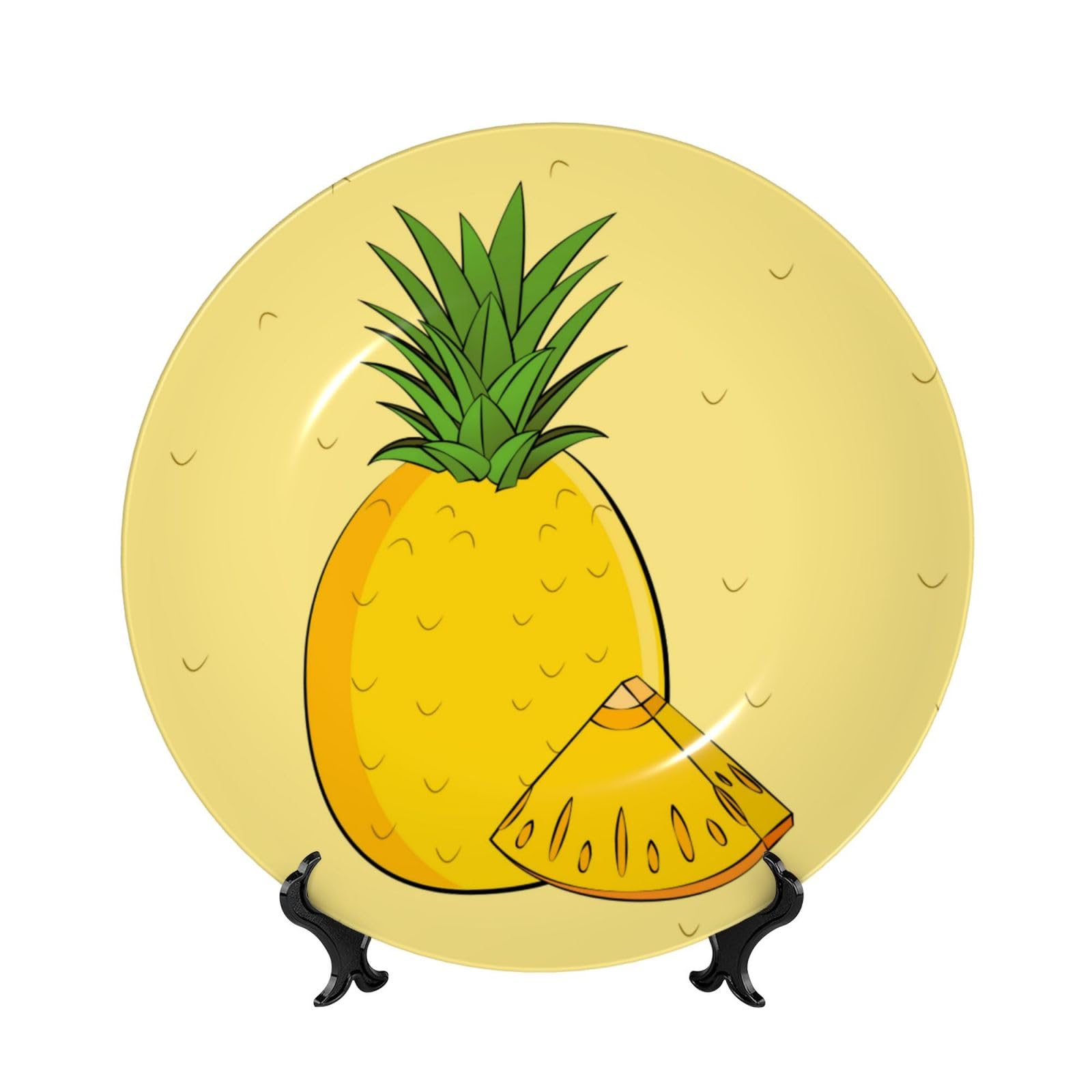 SXZVVBN cartoon pineapple Bone China Decorative Plate Art with Stand Removable Adhesive Hanging for Home Office 7in