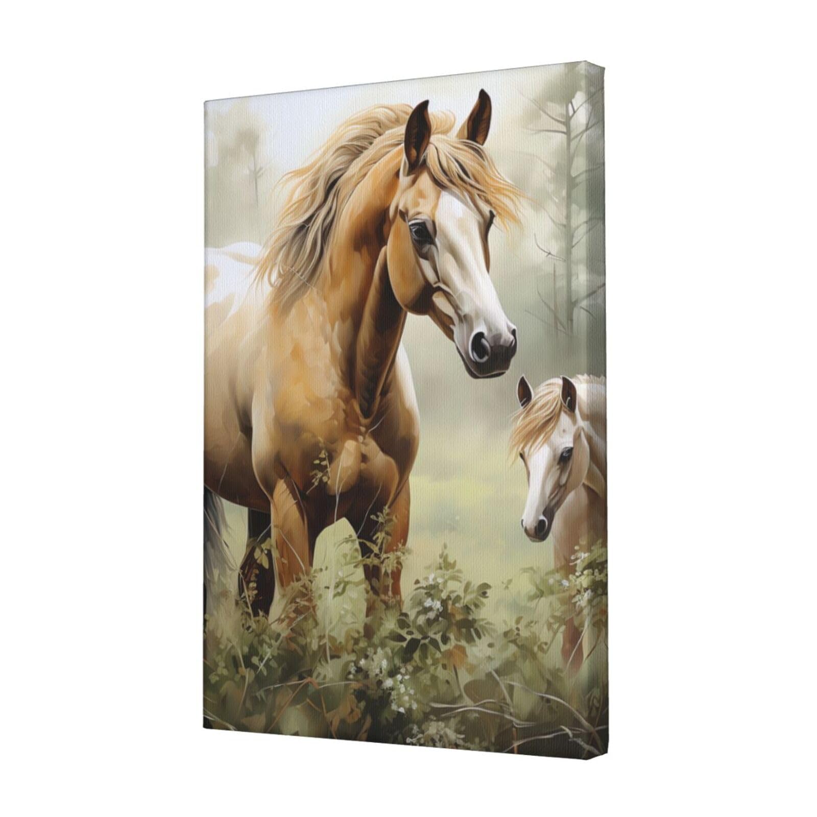 Animals Embroidery Paintings Horses Canvas Wall Art for Living Room Wall Decor 12"x18" Modern Artwork Painting Pictures Hanging Canvas Prints Aesthetic Wall Art for Bedroom Bathroom Office Wallart