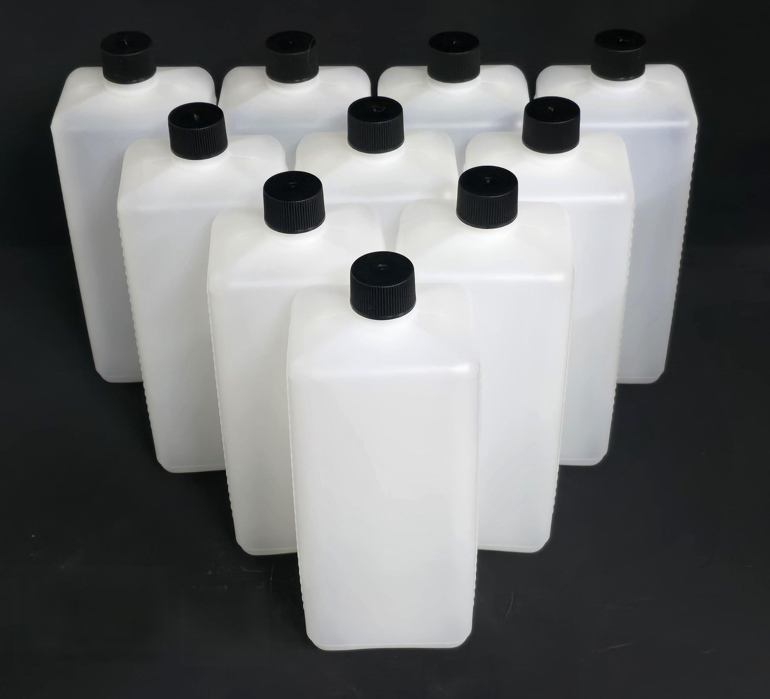 Generisch 10 x Vierkantflasche, 1 Liter, Enghalsflasche mit Deckel Kunststoffflasche Plastik Flasche, rechteckig, PE/HD