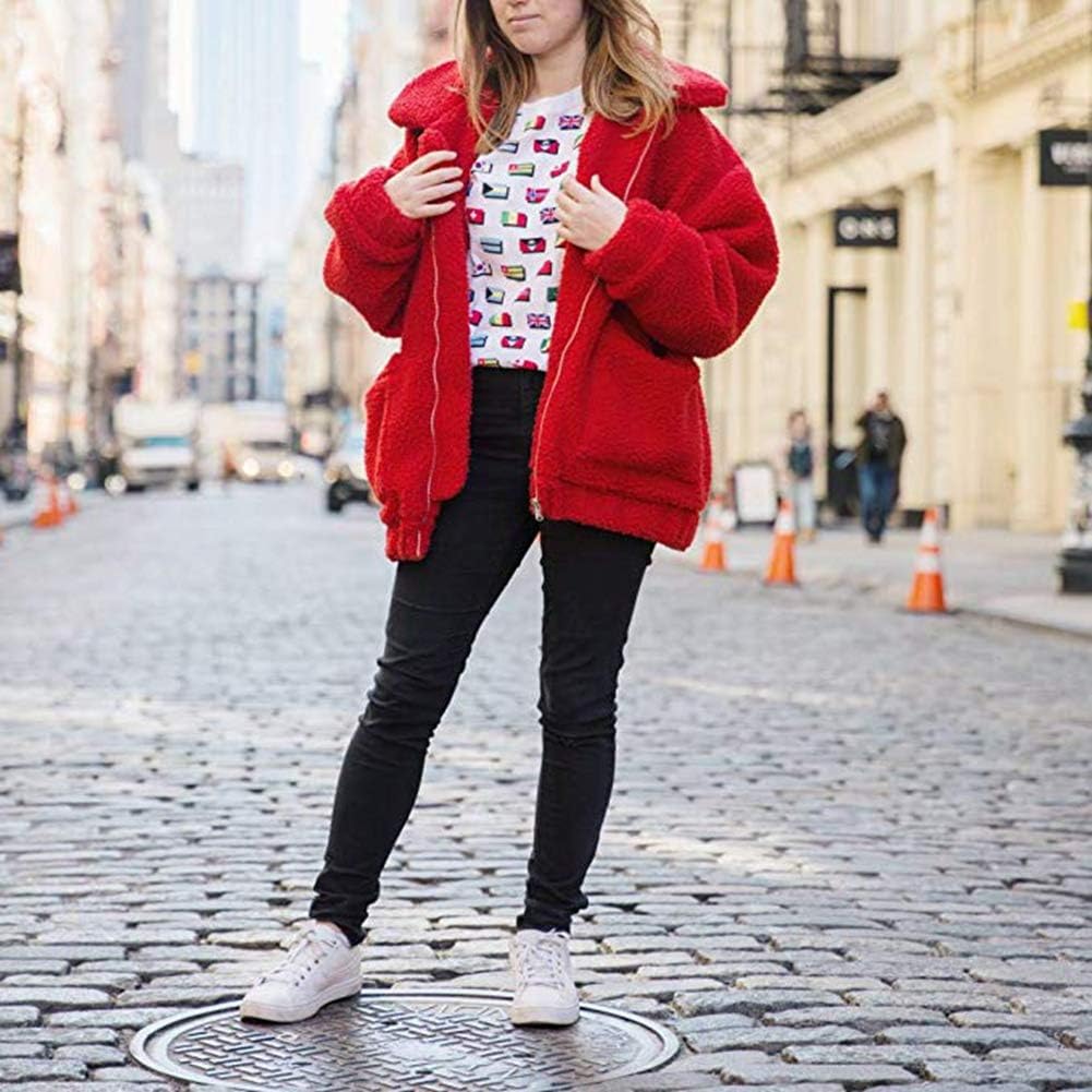Comeon Women's Coat Casual Lapel Fleece Fuzzy Faux Shearling Zipper Coats Warm Winter Oversized Outwear Jackets - Image 6