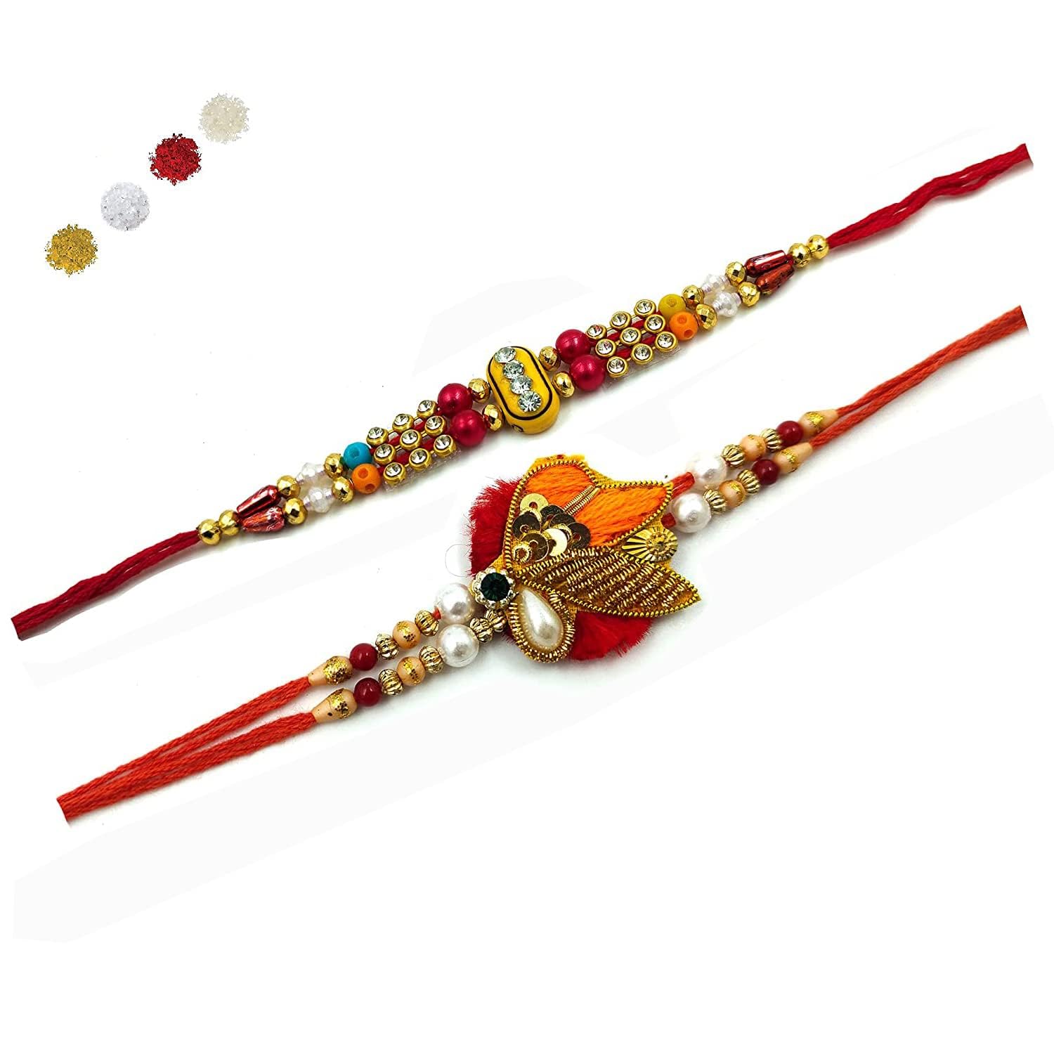 SAFFRON SHELF Rakhi Combo with Designer AD Ring With Wooden Beads & Red Green Beads | Rakhi for Brother With Roli Chawal & Greeting Card (Pack of 2) (B0CF565HHN) Amazon Price History, Amazon Price Tracker