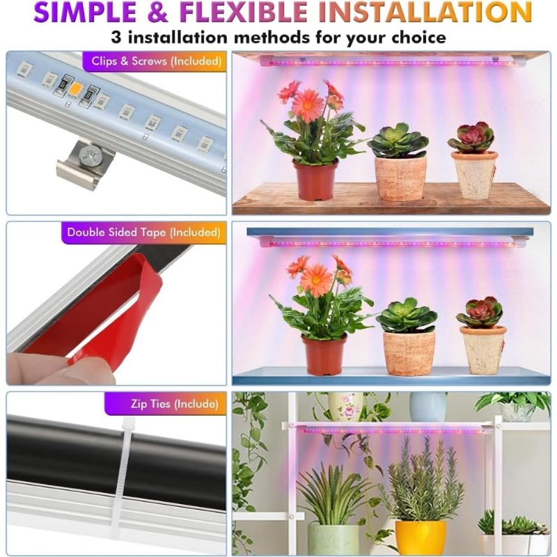 Lampara para Plantas, Paquete de 4 tiras luces for cultivo plantas, lámpara LED for interior, for espectro completo con temporizador encendido/apagado automático, 10 regulables