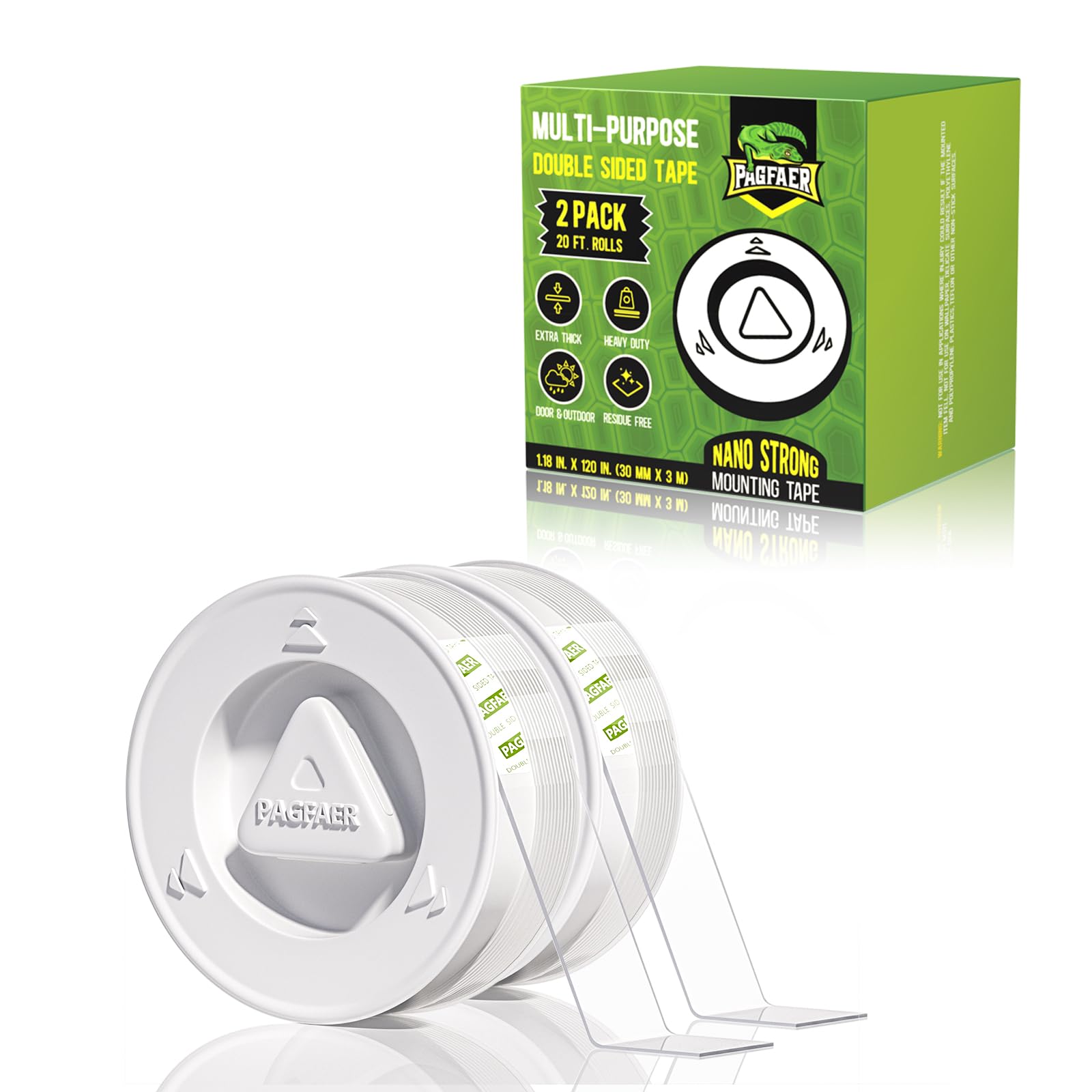 PAGFAER Double Sided Tape Heavy Duty, 2pcs Extra Large 10FT Nano Tape, Transparent Strong Double Sided Adhesive Mounting Tape, Clear Picture Hanging