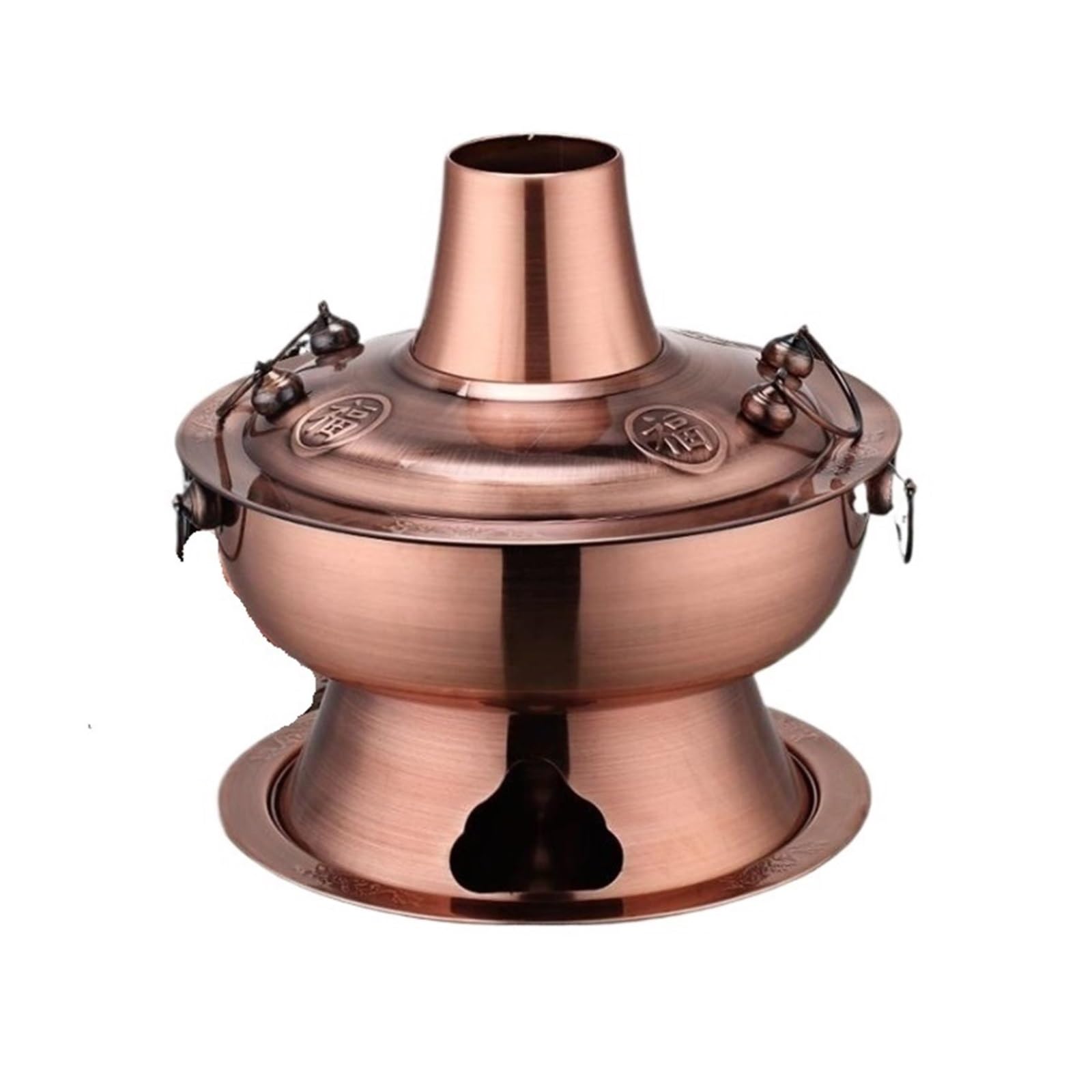 asdchZen Charcoal Hot Pot Stainless Steel Hot Pot Traditional Charcoal Hot Pot Charcoal Heated Soup Pot Hot Pot Charcoal Hotpot Cookware,Copper,28cm