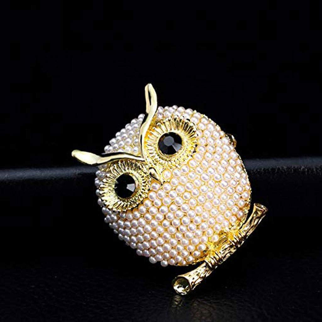 Broche de Plata para Mujer, Lindo Broche de búho de Perlas, Broche de Diamantes de imitación de Cristal, joyería, Vestido, Bufanda, Chal, Clip