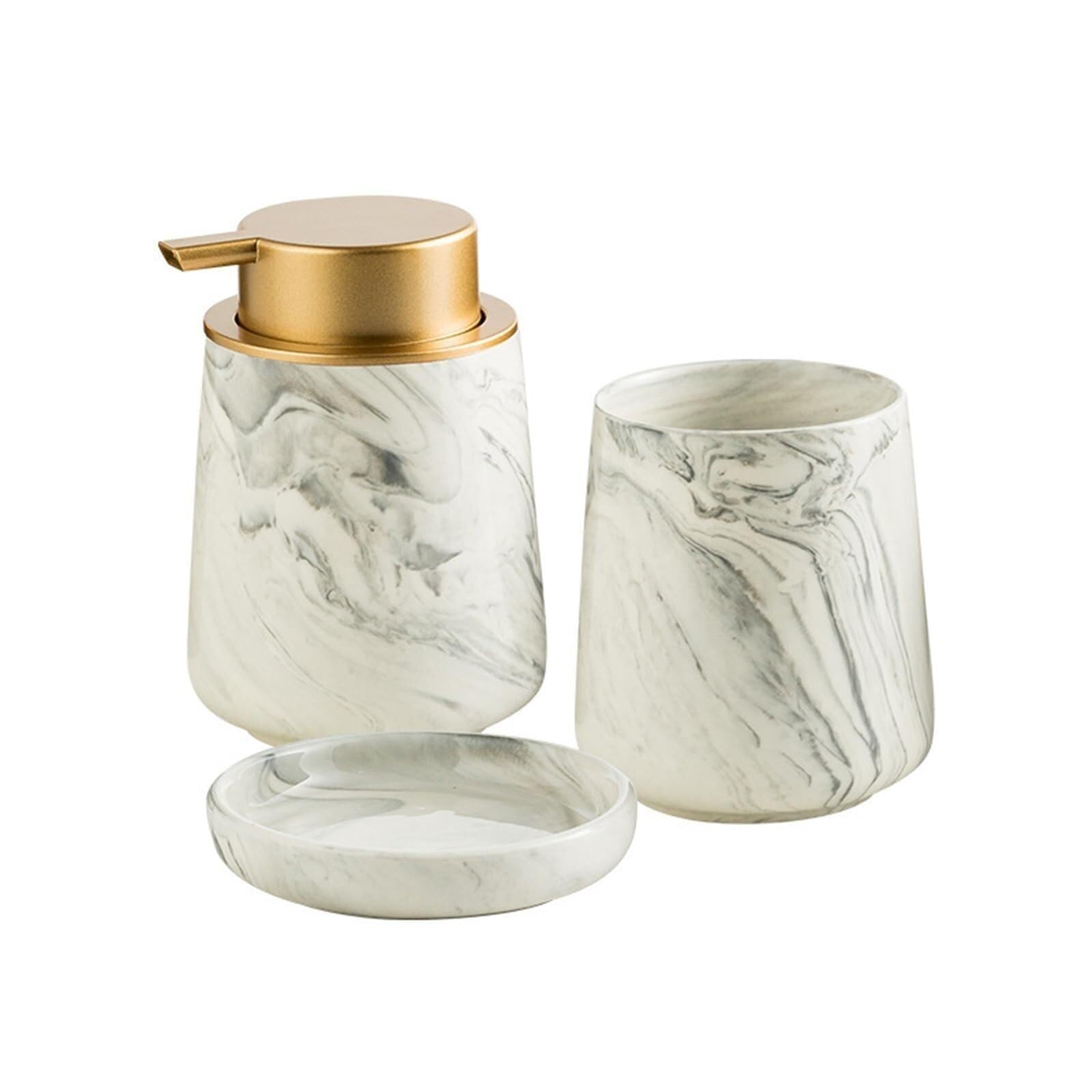 Set di accessori per il bagno Set dispenser di sapone effetto marmo 4 pezzi, bicchiere for spazzolino da denti, portaspazzolino in ceramica Arredamento per gli affittuari(Gray 3)