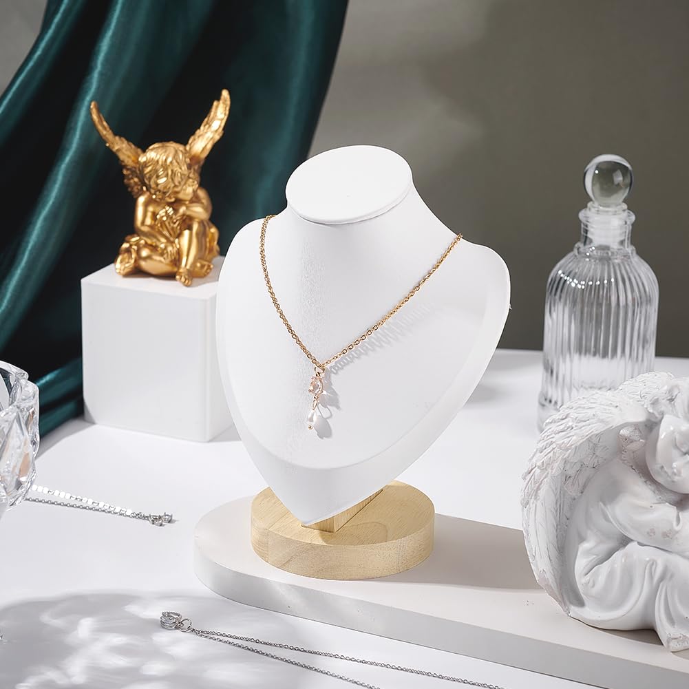 arricraft 1 support de Présentation pour Collier et Buste Présentoir à Bijoux en Cuir PU Blanc Présentoir à Bijoux en Bois Support de Mannequin pour le Rangement de Colliers Pendentifs Colliers