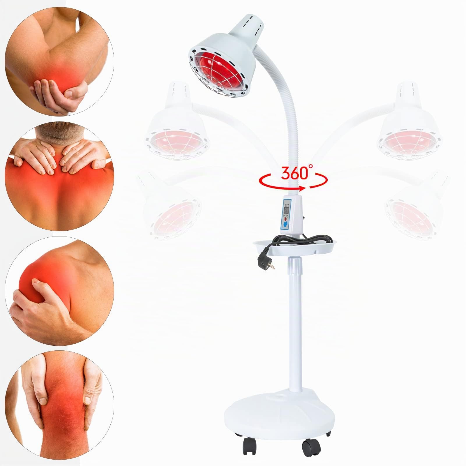 Lampe infrarouge 275 W - Lampe chauffante avec minuterie et 5 roues universelles - Rotation à 360° - Lampe thérapeutique - Lumière rouge - 8-70 °C - Température réglable pour le dos, les