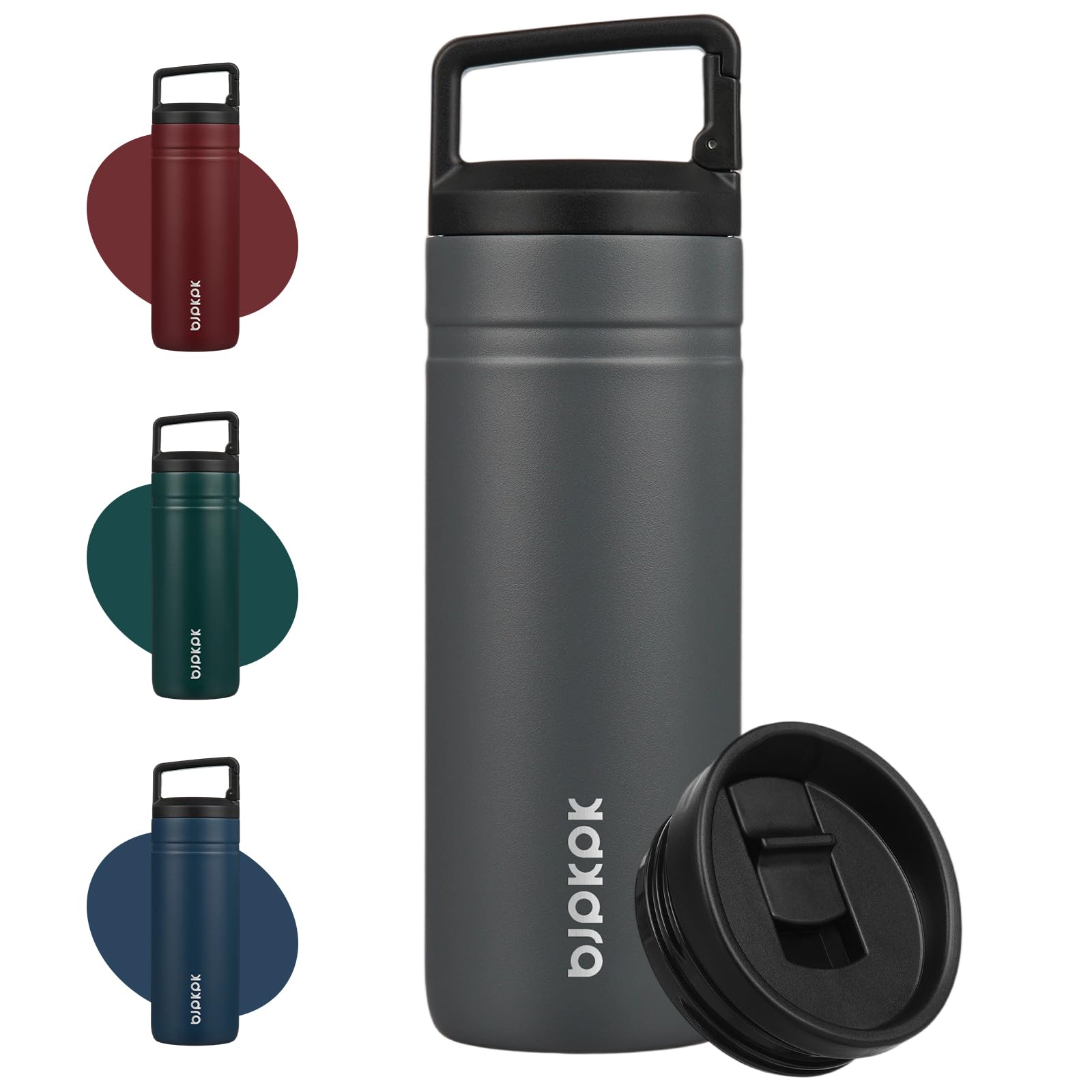 BJPKPK Insulated Water Bottle with 2 Lids,600ml Double Wall Stainless Steel Vacuum Tumbler Travel Coffee Mug,Wide Mouth Thermal Cup,Grey โ image 1