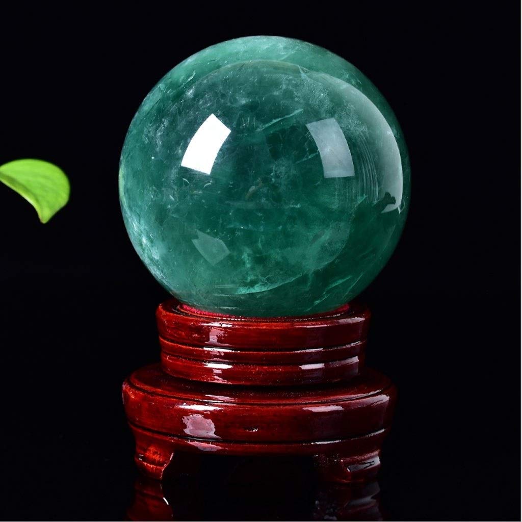 bola de cristal (en la magia occidental) Cristal verde natural Meditación adivinación esfera de cristal soporte de la bola con la madera, de 3,1 pulgadas (80 mm) Diámetro bola de cristal(10cm)