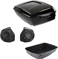 Vista 10 de TCMT Caja de maletero de motocicleta King de 13.7 pulgadas, pestillos negros, respaldo superior, juego de portaequipajes para Harley 2014-2025