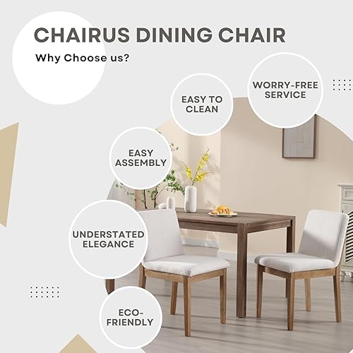Miniatura 7 de chairus Juego de 2 sillas de comedor tapizadas de tela sin brazos, sillas auxiliares modernas de mediados de siglo con patas de madera maciza